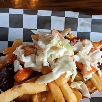 Polish Boy Sandwich, 2 Wings & Fries.